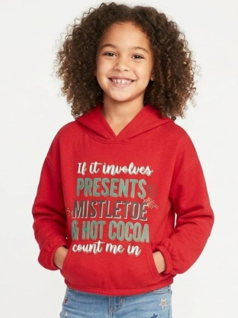 Beautees Girls Pullover Hoodie Graphic Red Long Sleeve Elastic Hem Medium